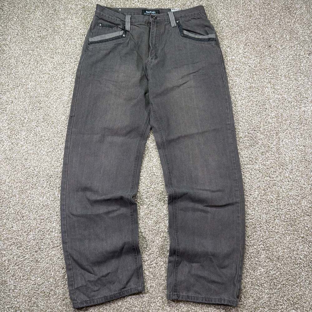 Y2K Raider Jeans Black Stonewashed Loose Fit Essentials Hiphop Style 34/32